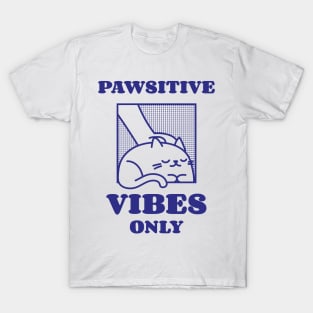 Pawsitive Vibes - Retro Cat Pun T-Shirt